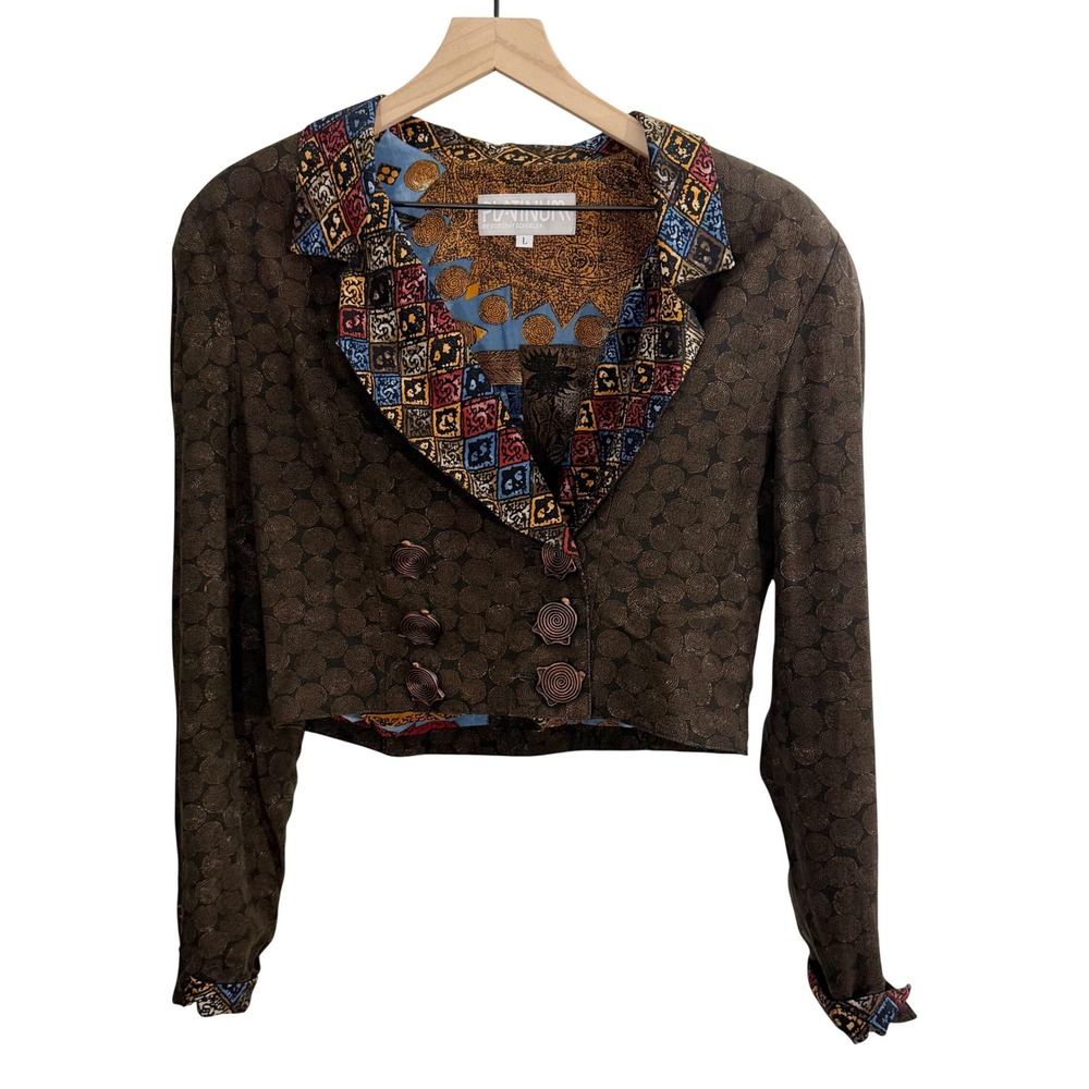 Platinum By Dorothy Schoelen Blazer Brown Large Vintage Retro Artsy Grandmacore
